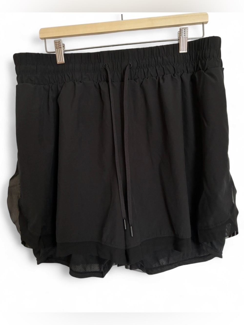 Women’s Black Layered Athletic Shorts with Drawstring Waist